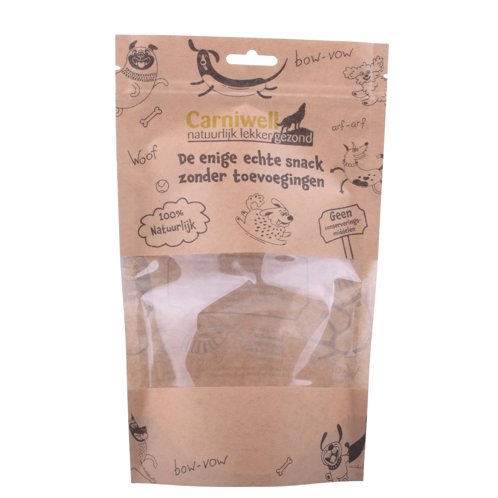 Biodegradable Pet Food Packaging 100% Home Compostable Kraft Paper Bag with Window for Dog Treats