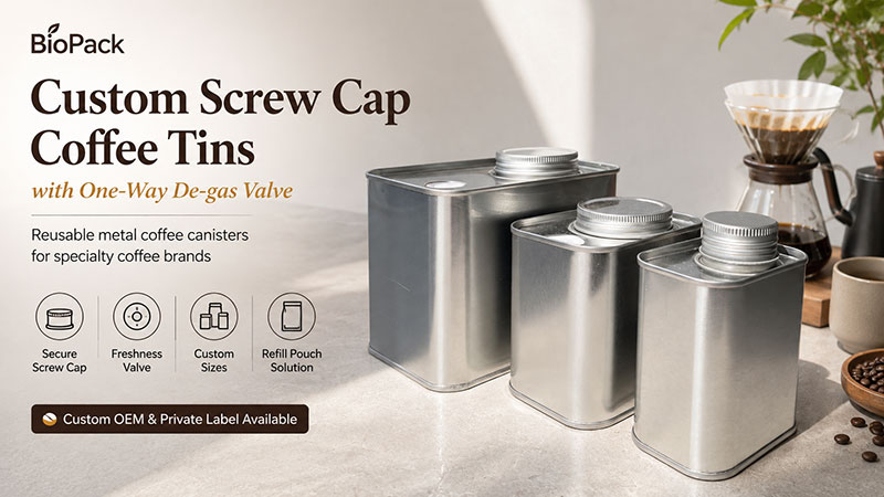Custom Screw Cap Coffee Tins with de-gas valve Custom Screw Cap Coffee Tins with de-gas valve