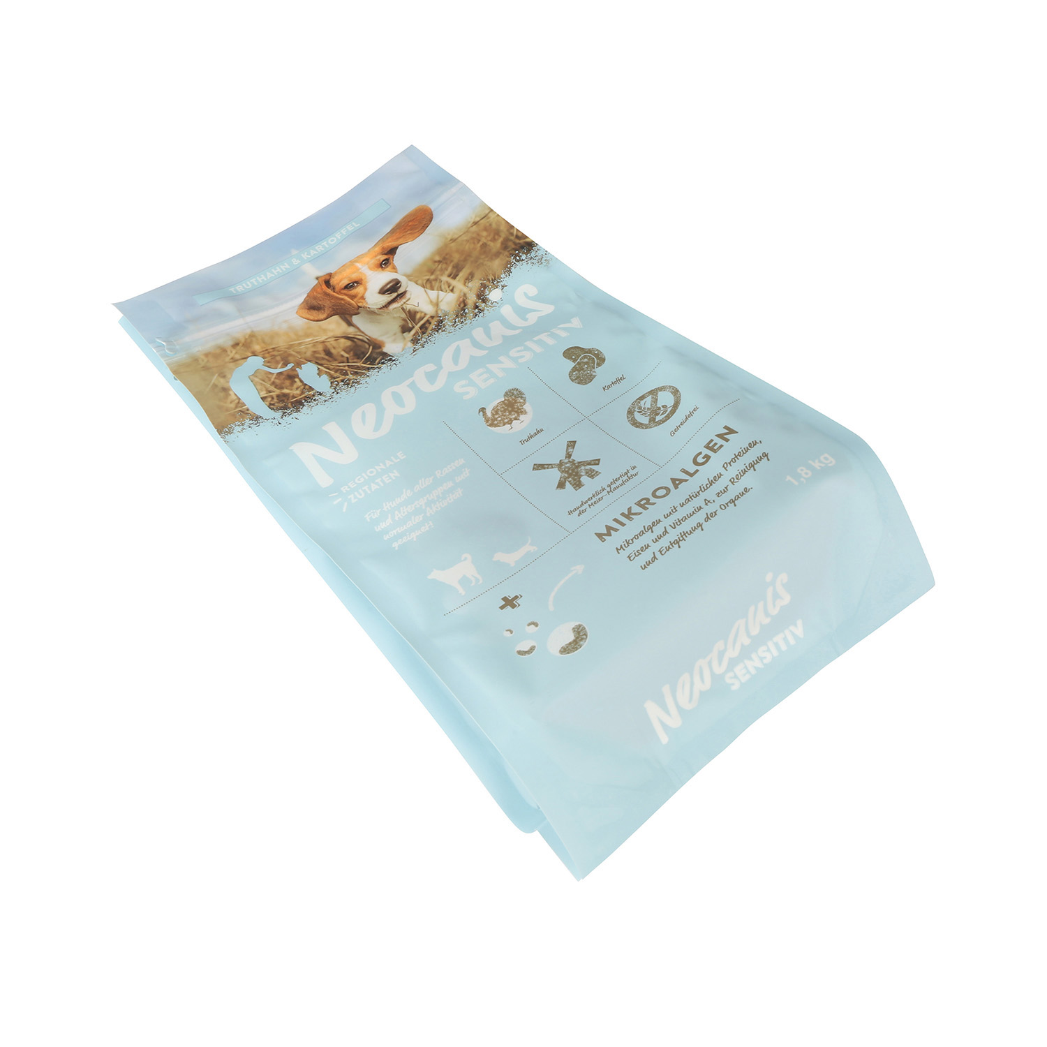 Recycled Materials Quad Seal Side Gusset Bags Recyclable Pet Food Packaging Bags