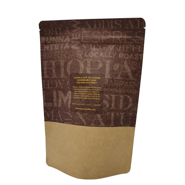 Aluminum Food Grade Kraft Coffee Stand Up Bag Resealable Paper Custom Flexible Packaging Coffee Pouch