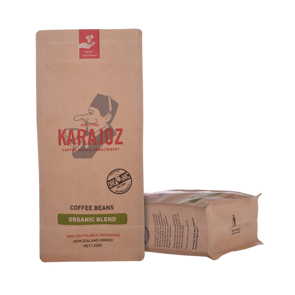 200g Kraft Paper Coffee Whole Bean Box Bottom Packing Bag With Valve