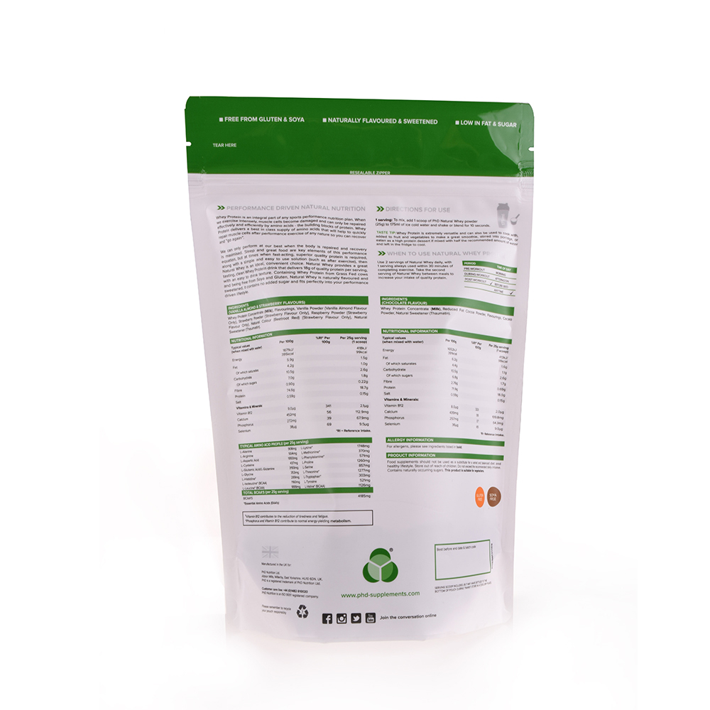 Resealable Whey Powder Logo Printed Custom Stand Up Pouch With Zipper Flexible Bag Supplier