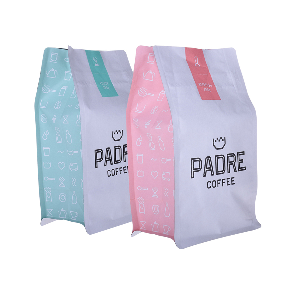 100% Compostable Flat Bottom Coffee Bag with Zipper and Valve