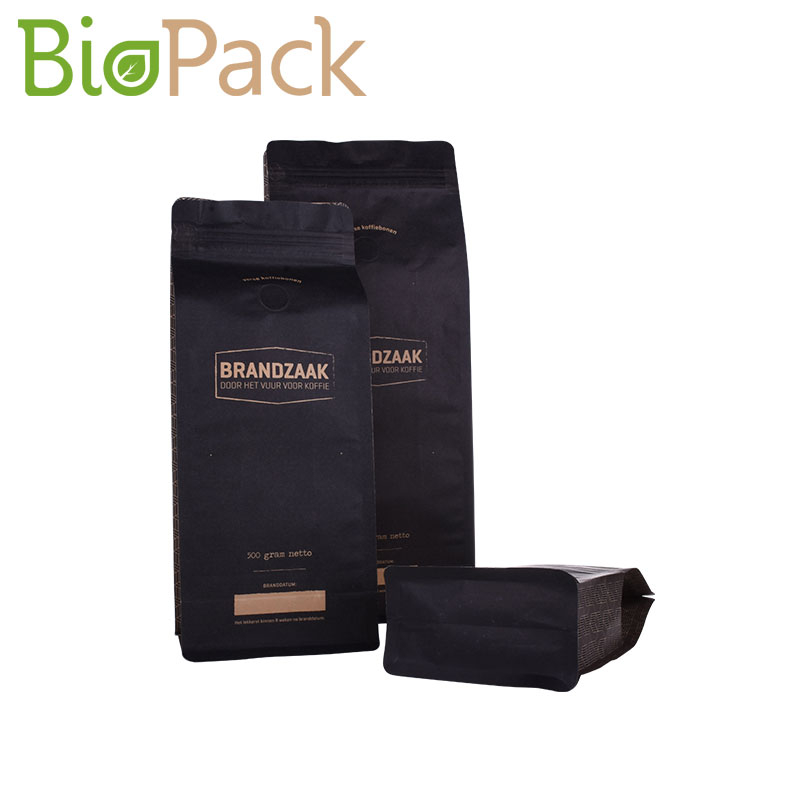Kraft Paper Flat Bottom PLA Biodegradable Packaging Coffee Bag with Valve
