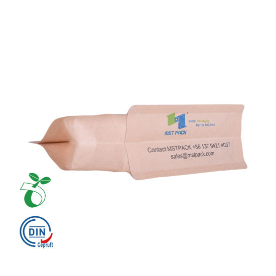 Eco Kraft Paper Zipper Flat Bottom Drip Coffee Pouch Cornstarch Bio Degradable PLA Bag