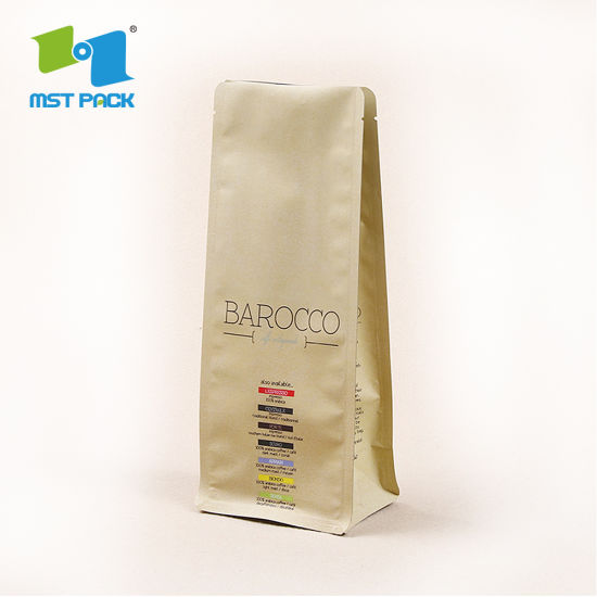 Strong Sealing Environmental Friendly Side Flat Bottom Custom Printing Wholesale Biodegradable Coffee Packaging Bag with Valve