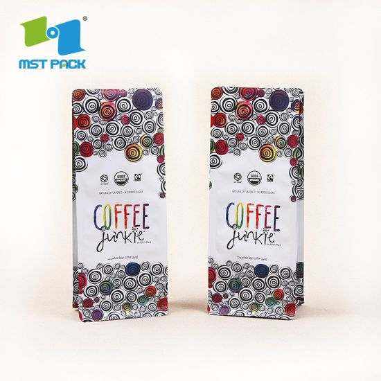 Strong Sealing Environmental Friendly Side Flat Bottom Custom Printing Wholesale Biodegradable Coffee Packaging Bag with Valve
