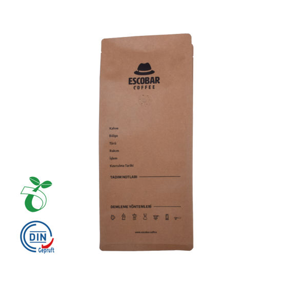 Custom Printed Eco Friendly Biodegradable Compostable Tea Coffee Brown Kraft Paper Pouch Bag