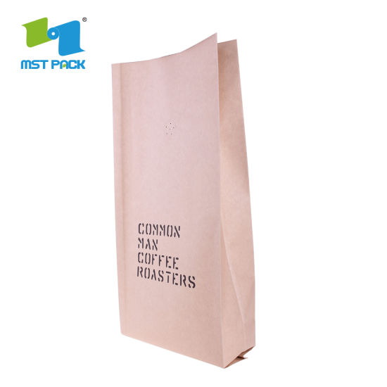 8oz Flat Bottom 100% Compostable Custom Printing Kraft Paper Bag Packaging 250g Biodegradable Coffee Bag with Valve