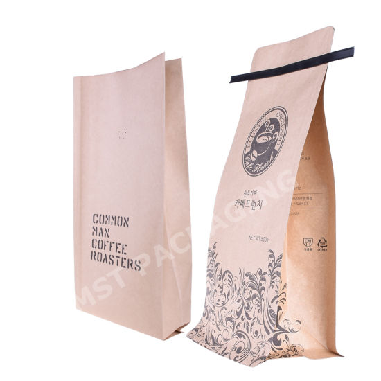 Eco Craft Paper Block Bottom Bags Compostable PLA Corn Made Biodegradable Pouch Coffee Bags with Tin Tiewholesale