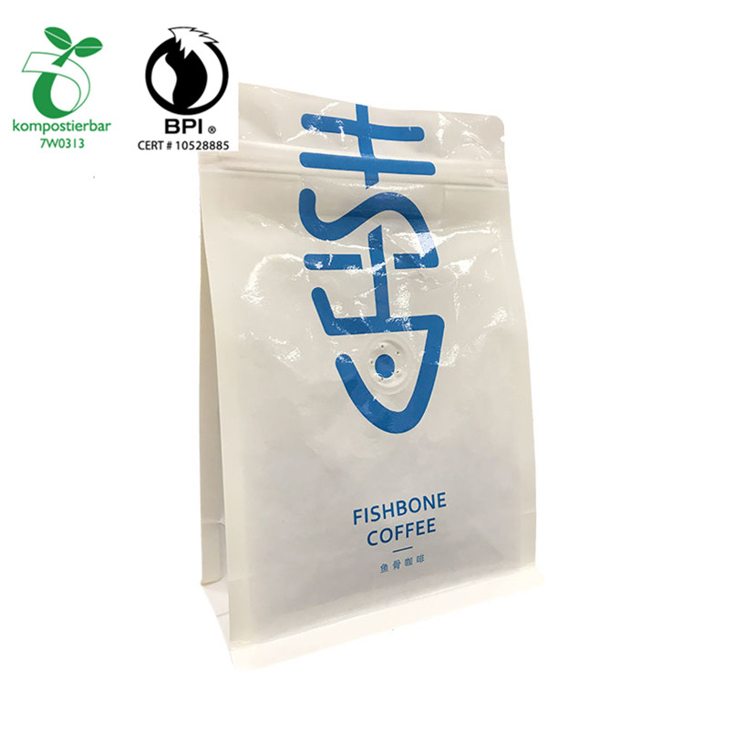 New Release Wholesale Rerecycled Kraft Paper Bag with Cornstarch Plastic Flap bottom Coffe Bag with zipper and valve from China