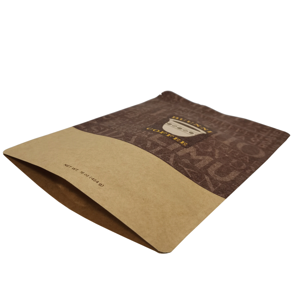 Aluminum Laminated Resealable Zipper Kraft Paper Food Grade Roasted Coffee Bean Packaging Standing Flexible Doypack