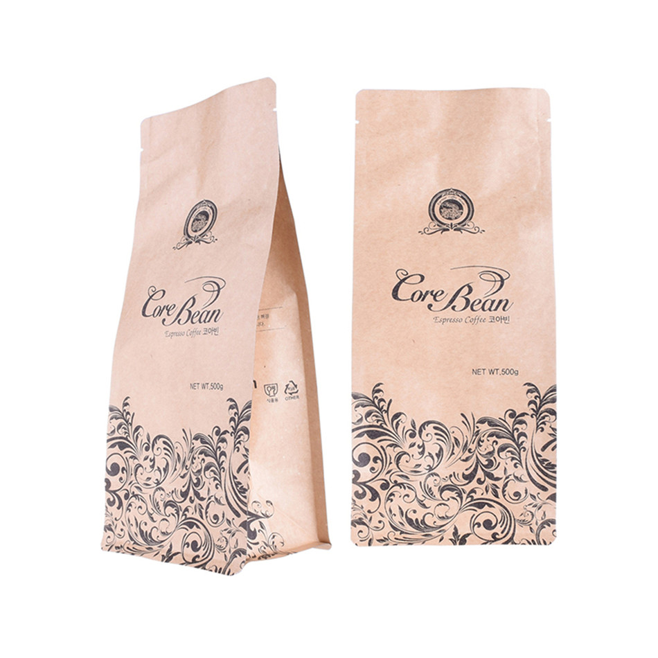 500g Refillable Airtight Kraft Paper Compostable Bottom Coffee Bag