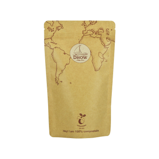 Certificated Compostable Paper Coffee Tea Packaging Standing Bag Digital Printing Custom Pouch