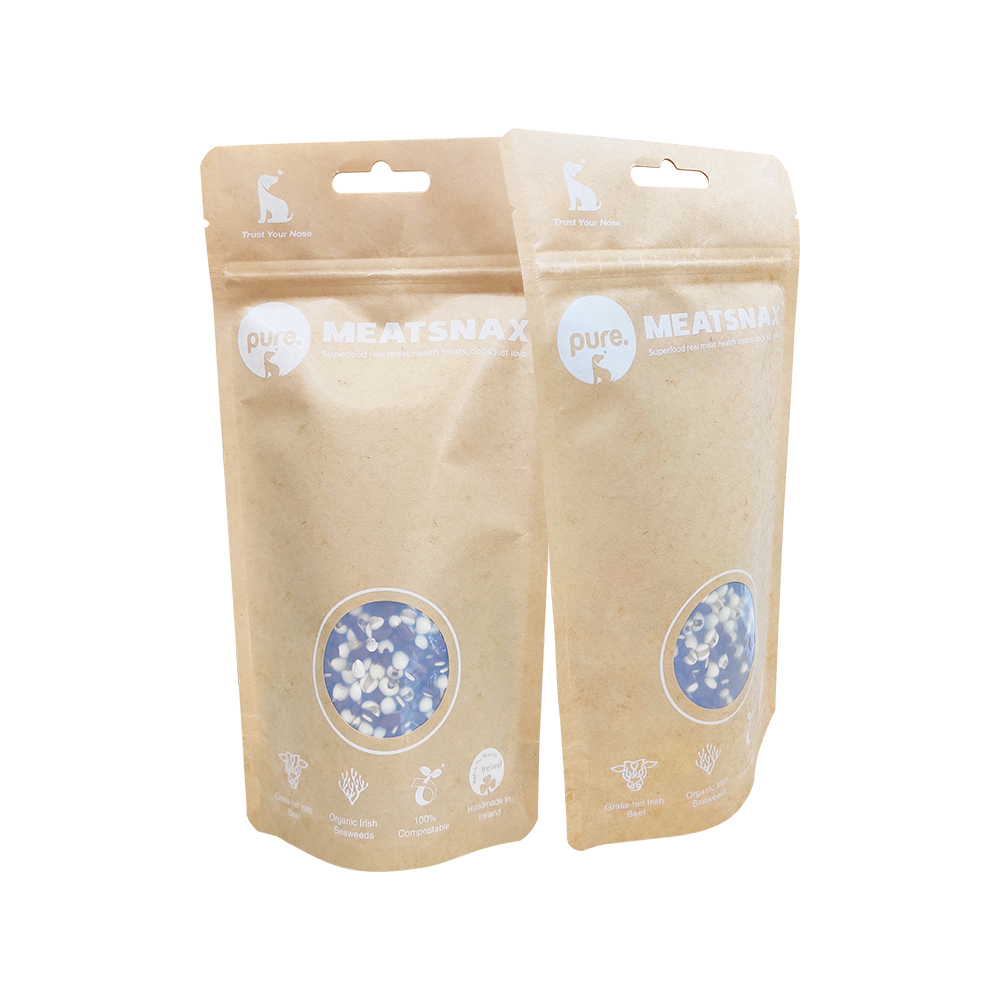 Compostable Kraft Snacks Doypack Resealable Printed Food Bag Stand Bottom Flexible Packaging