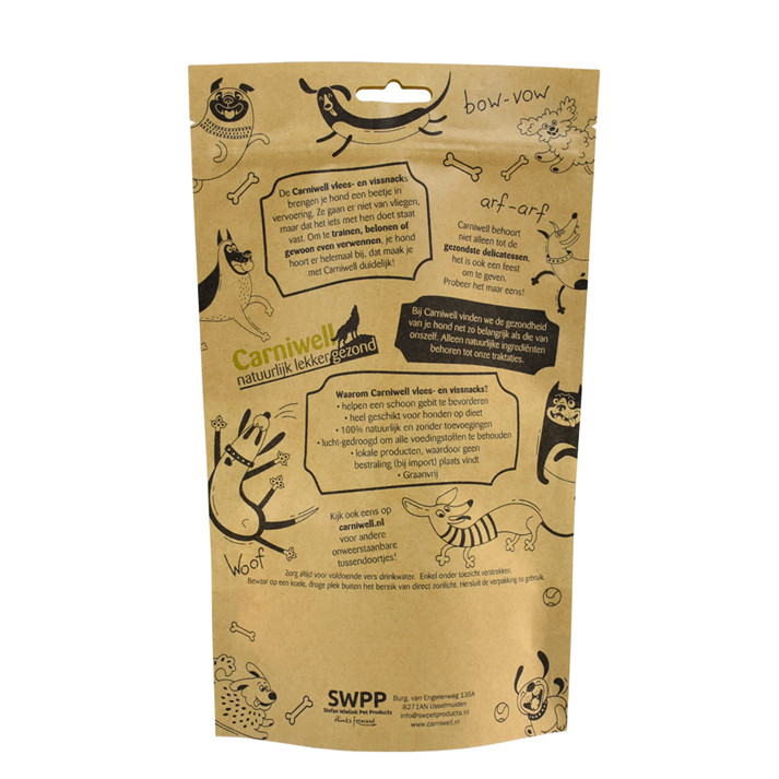 Biodegradable Corn Starch Paper Kraft Food Grade Pet Treats Resealable Packaging With Clear Window Custom Flexible Bag