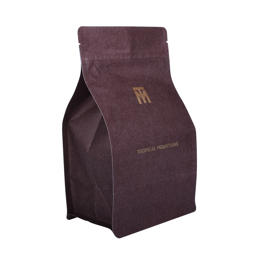 100% Biodegradable Certificated Box Bottom Food Grade Coffee Bean Packaging Bag with Valve