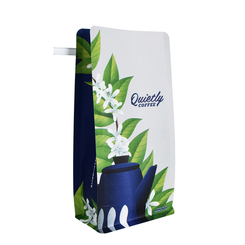 Eco-friendly Sustainable Full Printing Biodegradable Flat Bottom Coffee Bag with Valve and Tin Tie