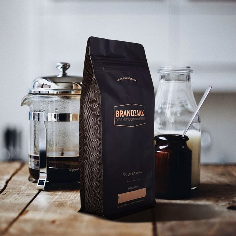 Laminated Block Bottom Sustainable Matt Black Coffee Bags with Valve