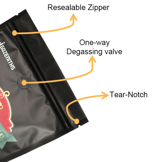 Bags de café com válvula e zíper