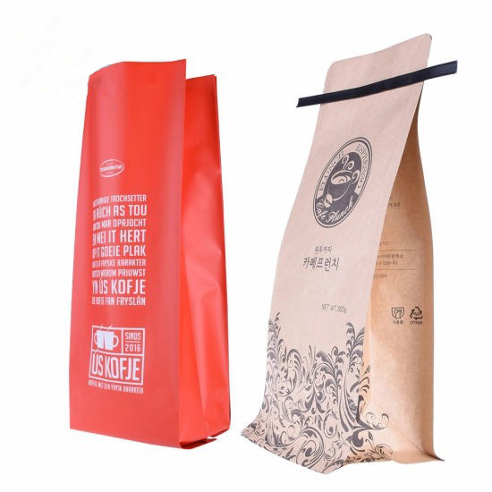 Wholesale Custom Logo Print Flat Bottom Biodegradable Foil Lined Compostable Brown Kraft Paper Tin Tie Coffee Bag with Ziplock