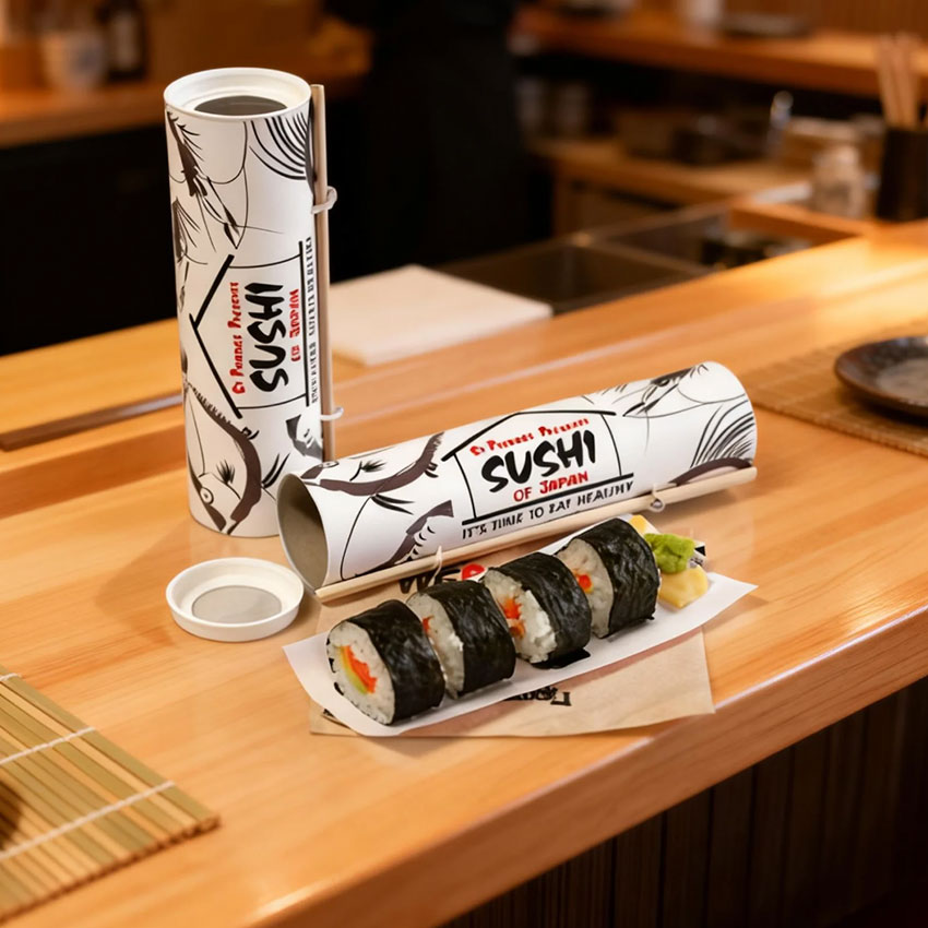 Push Pop Cardboard Tube Sushi Packaging Container