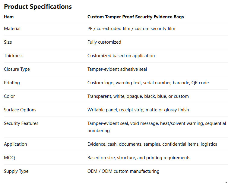 security tamper evident bag