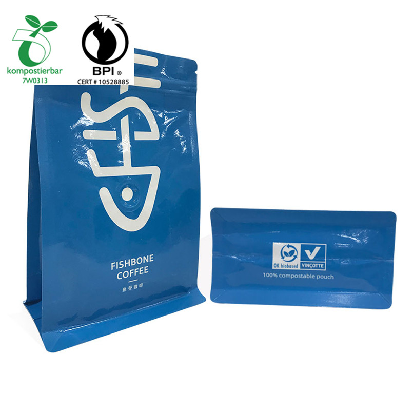 New Release Wholesale Rerecycled Kraft Paper Bag with Cornstarch Plastic Flap bottom Coffe Bag with zipper and valve from China