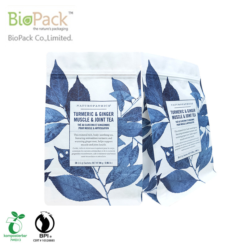 Prix d'usine 1 kg Ziplock compostable à fond plat à fond d'emballage de thé Pouche d'emballage