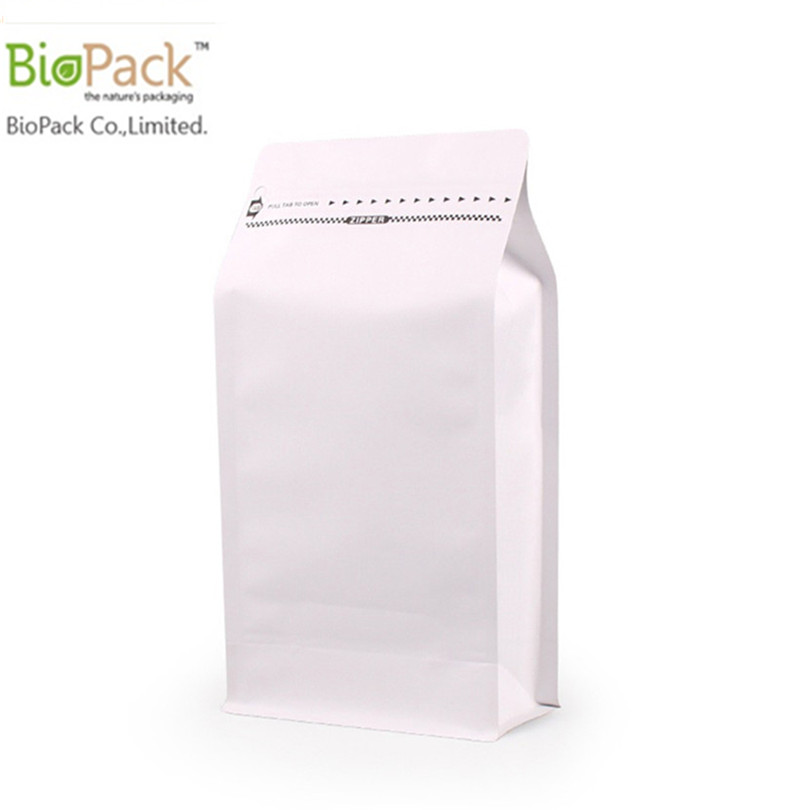 Multi-color custom printed flap bo coffee bean packaging bag in 100% cornstarch from China