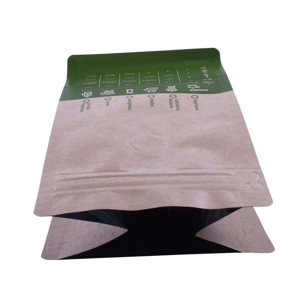 High Quality Compostable Food Grade Custom Natural Kraft Coffee Bag Flat Bottom Pouch With Valve