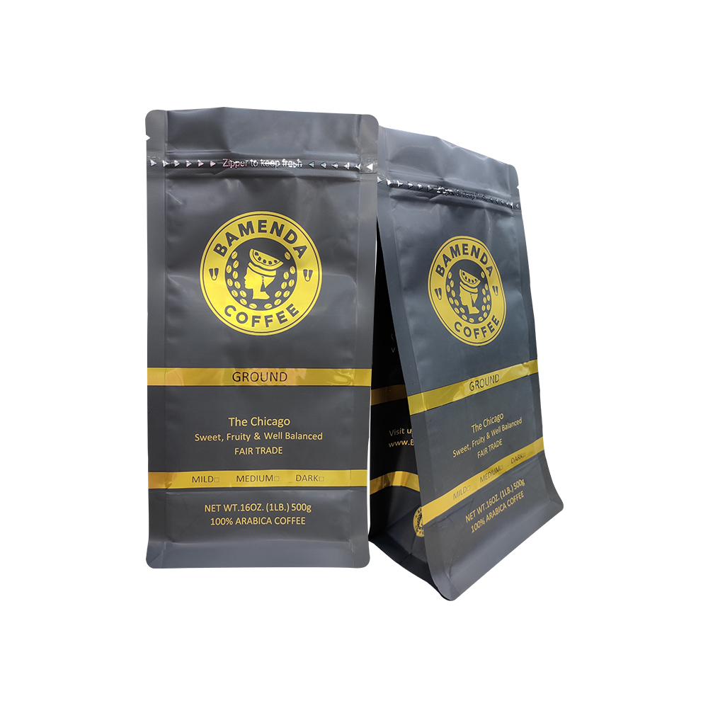 Resealable Food Grade Flat Bottom Packaging Custom Black Printed Flexible Bag With Coffee Valve 