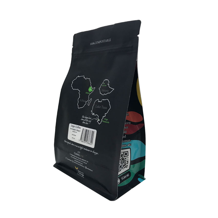 China Product Moisture-proof Resealable Box Bottom Biodegradable Coffee Bags with Valve