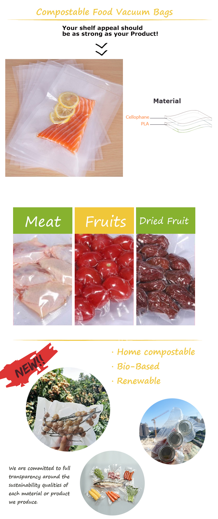 Custom Printed Compostable Biodegradable Vacuum Seal Bags for