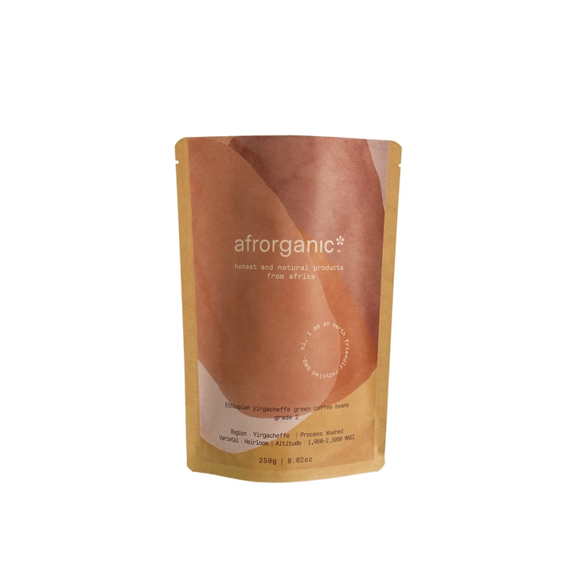 Low Carbon Footprint Recyclable Foil Lined Stand Up 100g Yellow Bio Coffee Bags