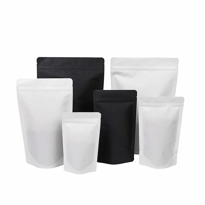 Zipper Top Empty Biodegradable Black Kraft Coffee Bags Wholesale