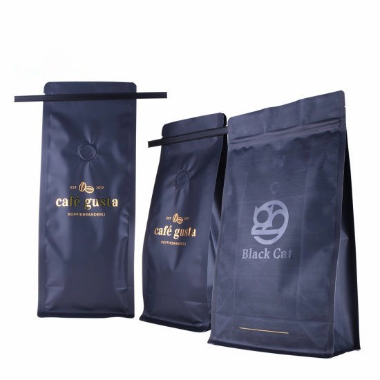 Wholesale High Quality Standing Biodegradable Customized Printed 250g 500g 1kg Flat Bottom Coffee Zipper Bag with Valve