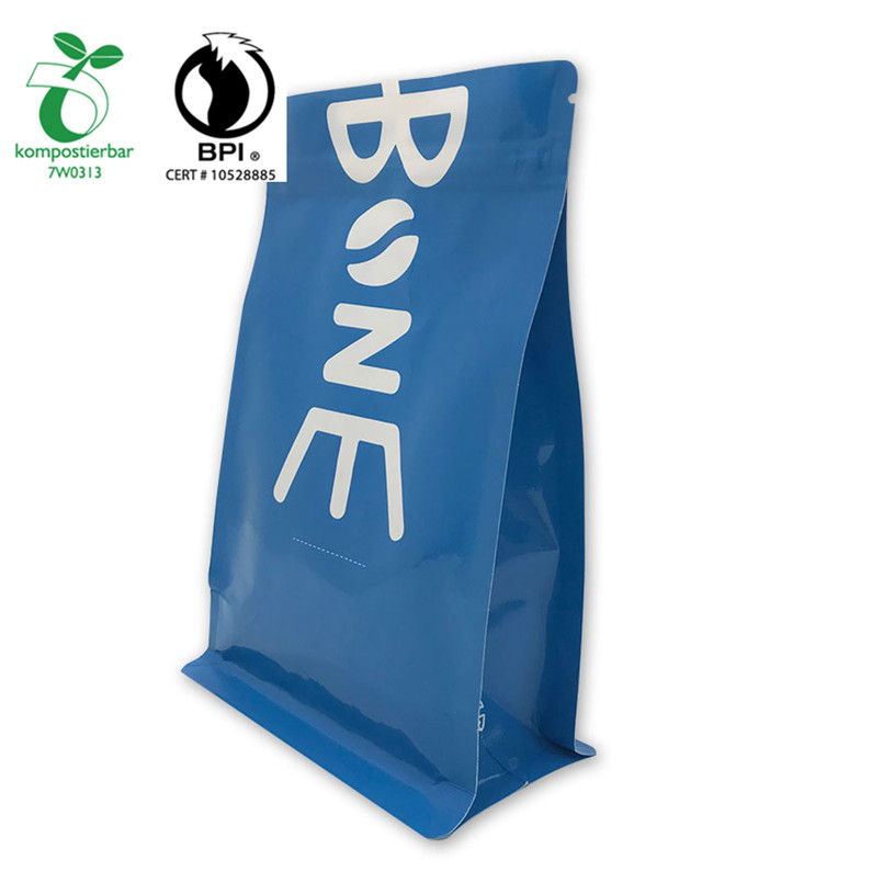 New Release Wholesale Rerecycled Kraft Paper Bag with Cornstarch Plastic Flap bottom Coffe Bag with zipper and valve from China