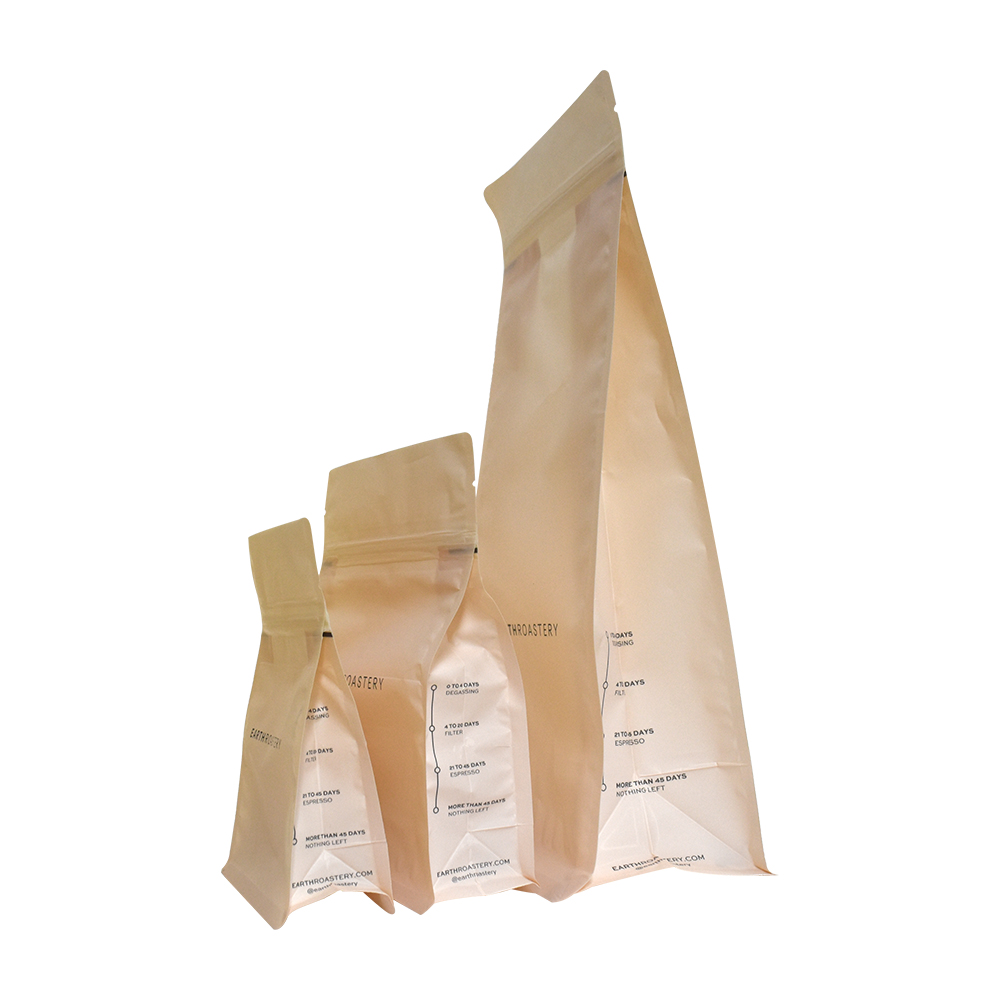 100% Monomaterials Packaging Recyclable Flat Bottom Grounded Coffee Bean Bag with Resealable Zipper And Valve