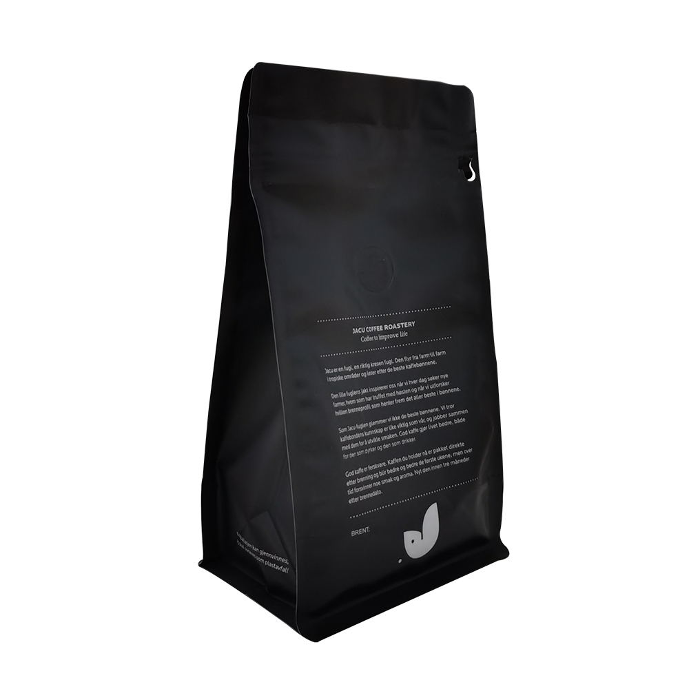 Recyclable Plastic Ground Coffee Bean Flat Bottom Pouch Pocket Zipper Flat Bottom Bag Matte Printed Custom
