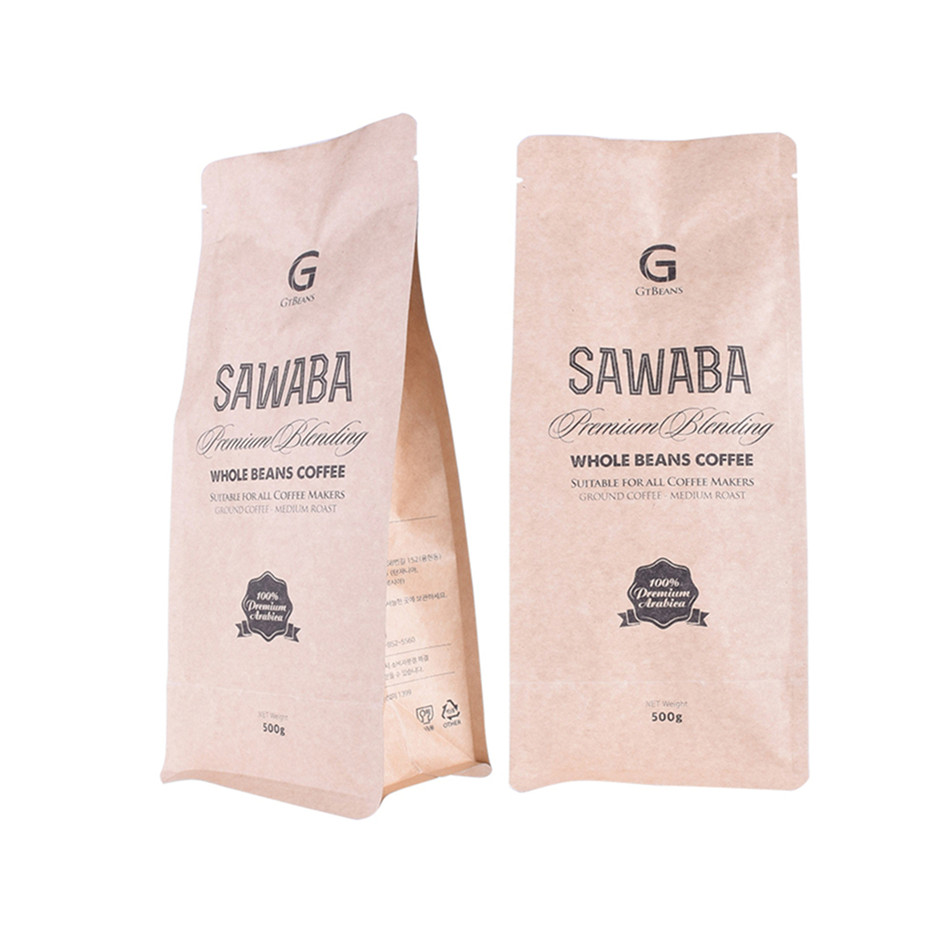 500g Refillable Airtight Kraft Paper Compostable Bottom Coffee Bag