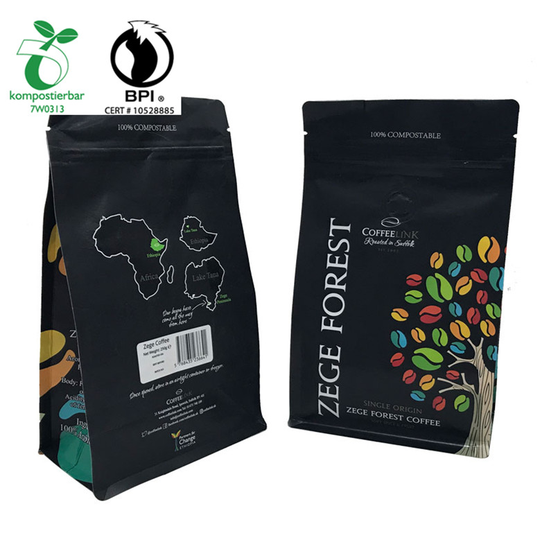 Custom matt printing wholesale decompose cornstarch bag for coffee packing with zipper and valve from China