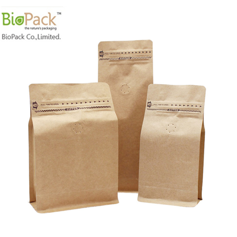 Multi-color custom printed flap bo coffee bean packaging bag in 100% cornstarch from China