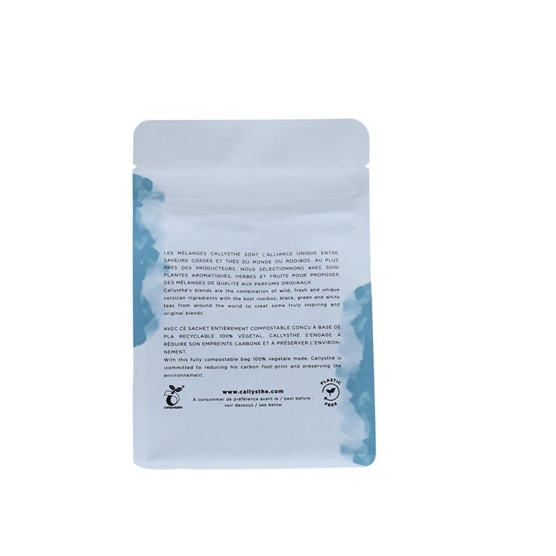 Sustainable 150g Flat Bottom Biodegradable Tea Pouches Bags with Resealable Zipper