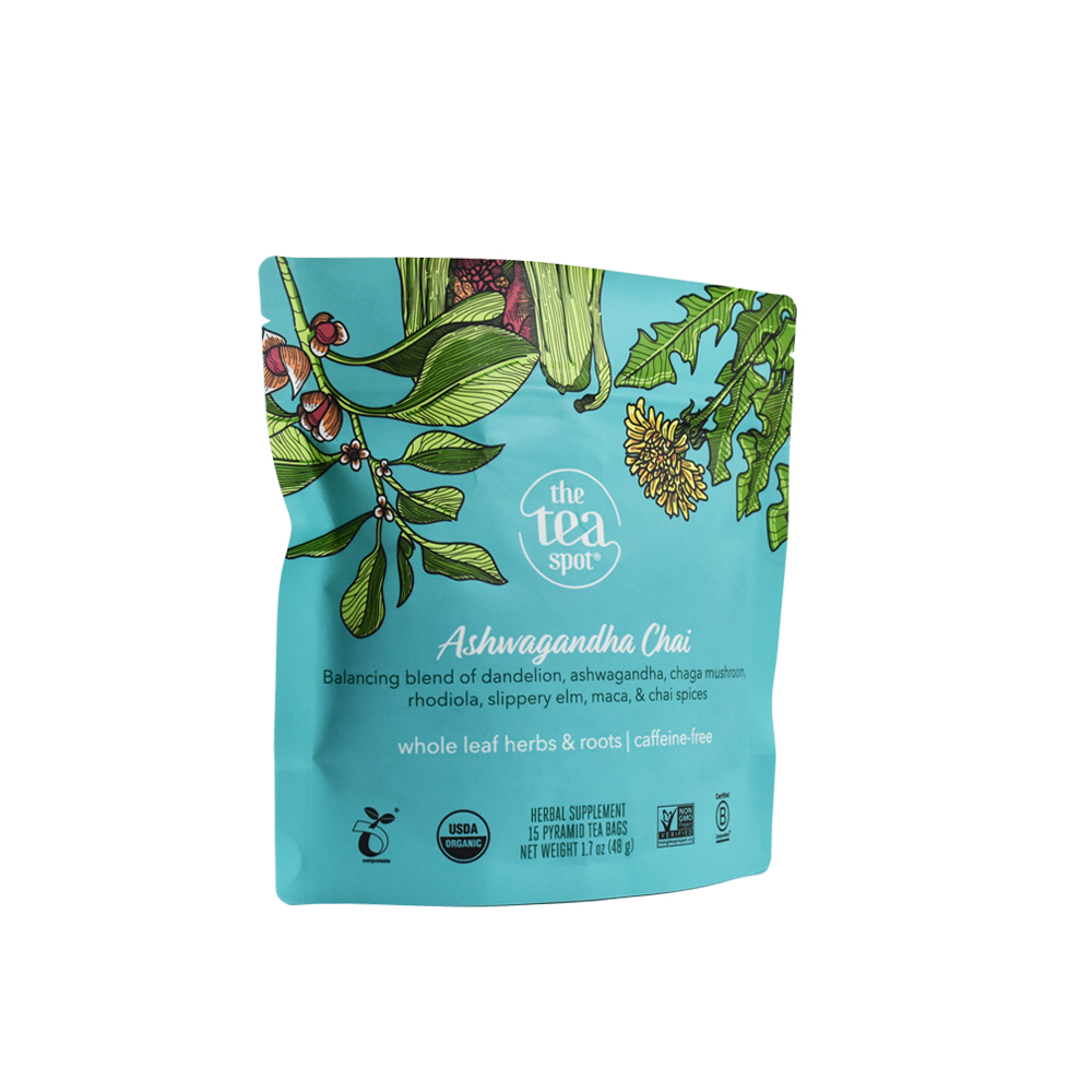 Eco Friendly Customized Print High Quality Waterproof Biodegradable Stand Up Easy Tear Compostable Tea Bags with Full Matte Finish