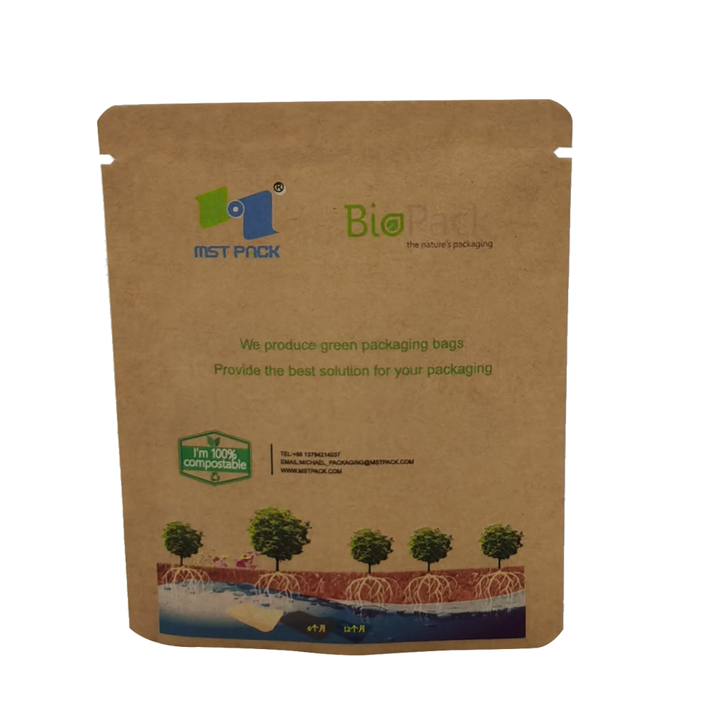 100% Home Compostable High Barrier Packaging Digital Printing Kraft Paper Bag Sachets