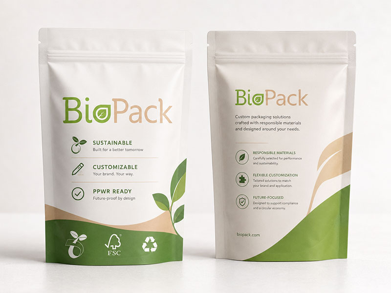 UPM paper compostable stand up pouch