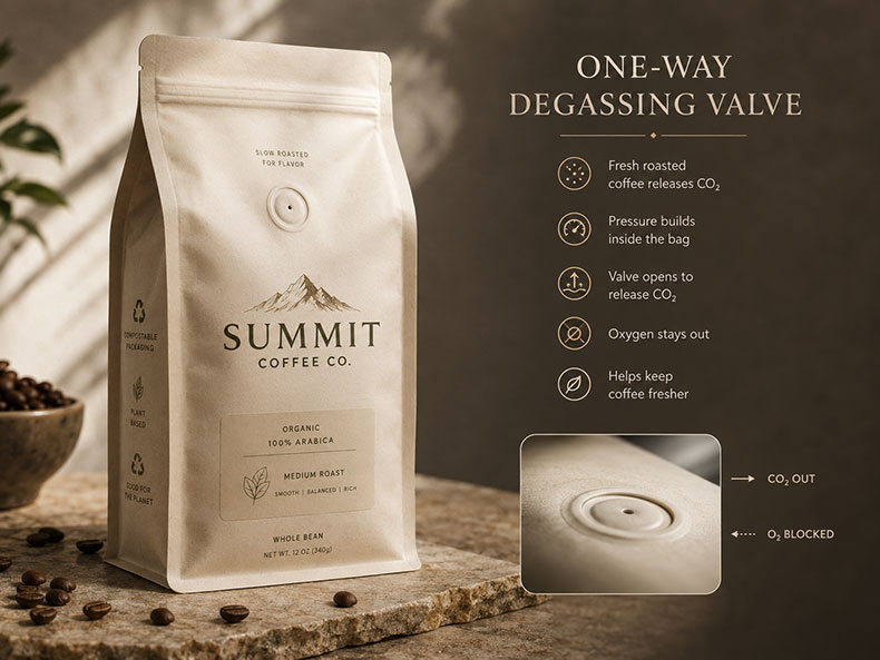 compostable coffee bags with valve