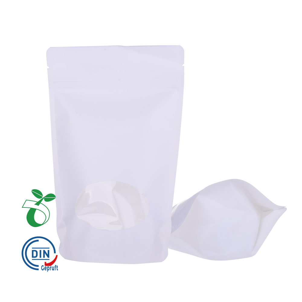 Biodegradable Paper Custom Food Packaging Doypack Clear Window White Stock Bag