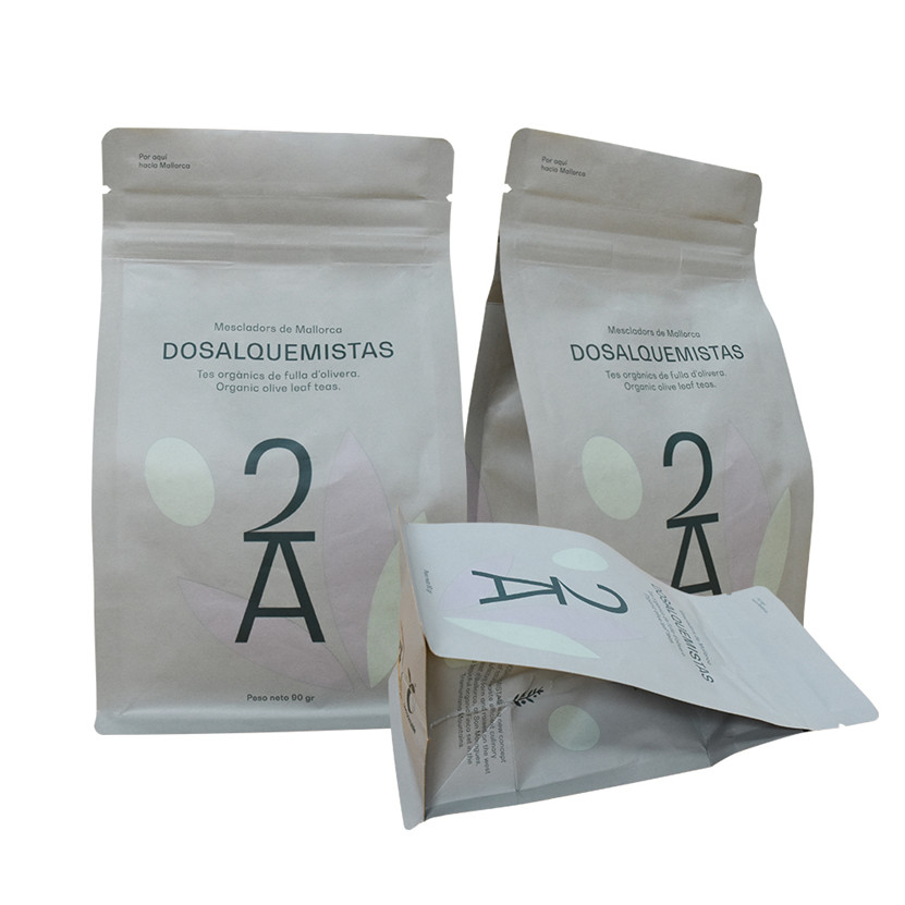 Customized Box Bottom Compostable Pouch Zip Lock Roastery Coffee Bags